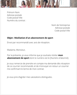 la lettre pour resilier un abonnement de sport